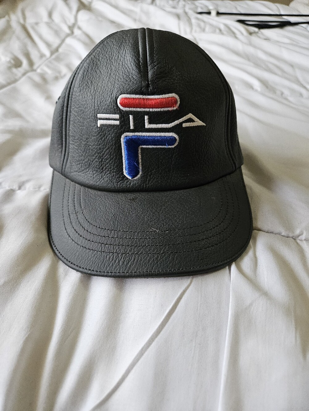 Vintage Fila Embroidered Black Leather Cap